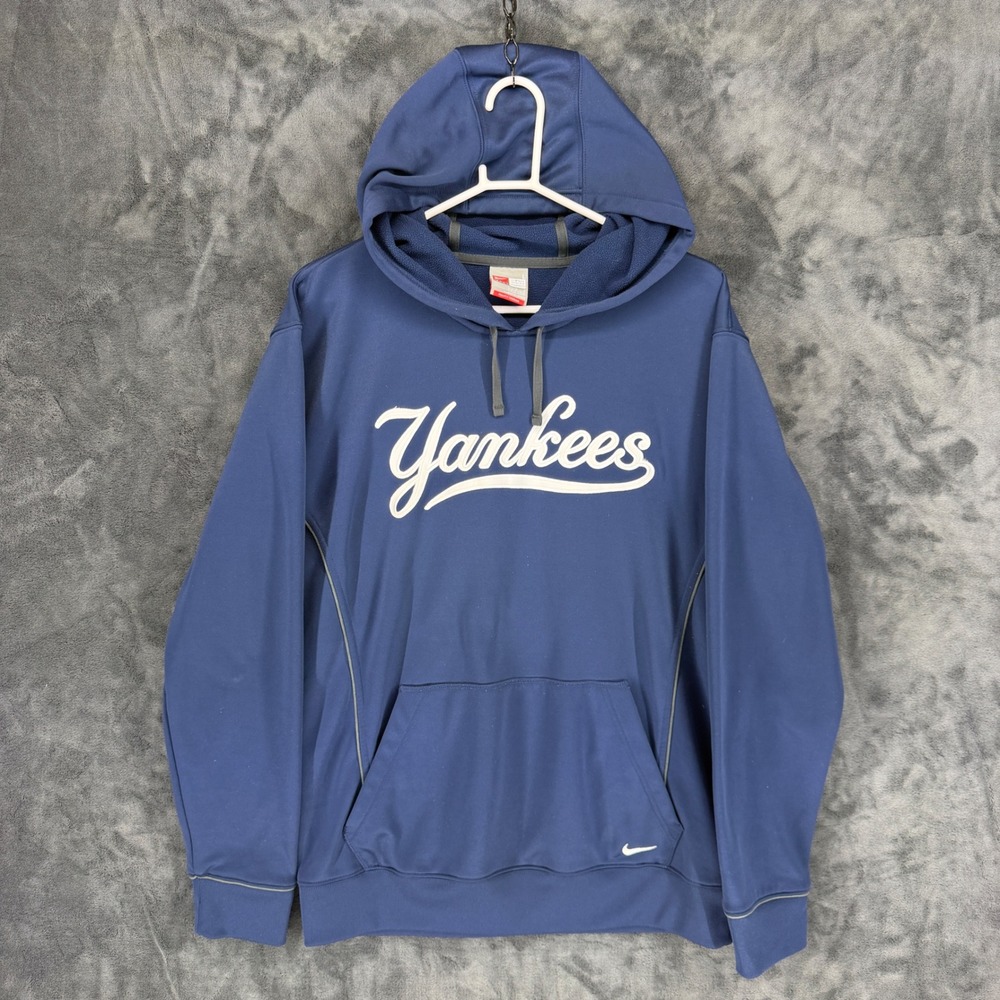 Nike New York Yankees MLB Hoodie Mens Large Navy Blue NikeFIT THERMA Pullover